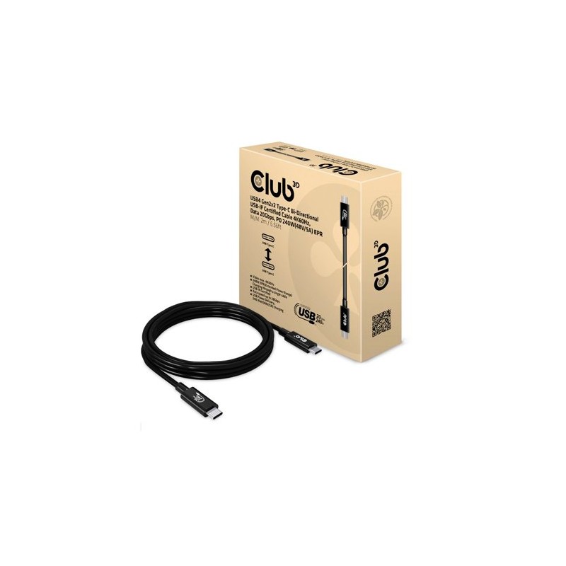 CABLE CLUB3D CERTIFICADO USB4 80G GEN32 TIPO C 2M CABLE CLUB3D CERTIFICADO USB4 80G GEN32 TIPO C 2M