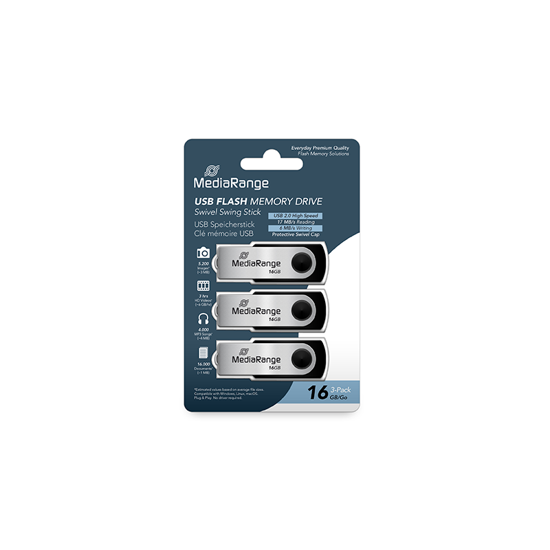 PENDRIVE 16GB USB 20 MEDIARANGE 3 PACK PENDRIVE 16GB USB 20 MEDIARANGE 3 PACK